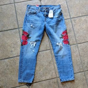 Levi's 501t Rose Embroidered Cropped Denim Jeans